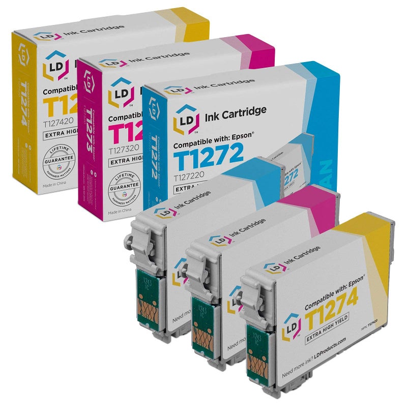 LD Products Compatible Ink Cartridge Replacements for Epson 127 T127 Extra High Yield (Cyan, Magenta, Yellow, 3-Pack) Compatible with Workforce 545, 60, 630, 633, 635, 645, 840, 845, WF-7010, WF-7520 - Image 1
